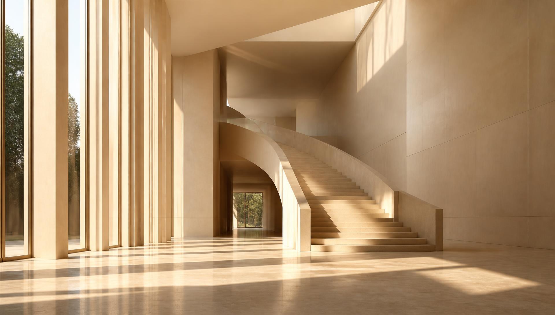 Light falling across a still architectural interior